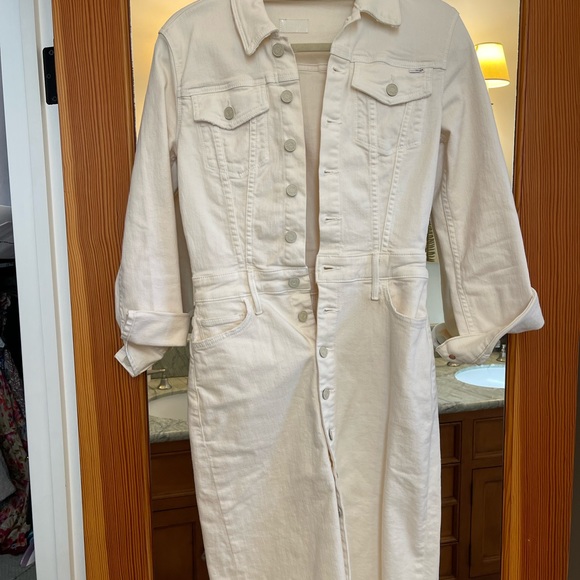 Mother The Cover Up Knee Fray denim dress. Size XS. Color Cream Puff. - Picture 3 of 5